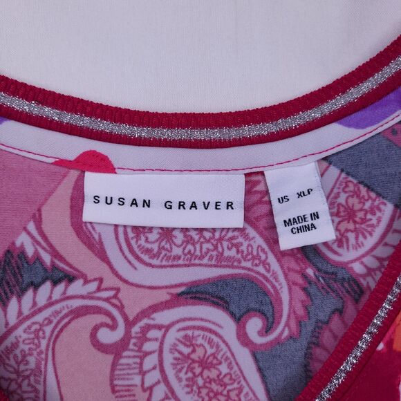 Susan Graver Maxi Dress XLP Floral Paisely Pink Liquid Knit - Picture 7 of 9